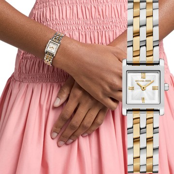 Michael Kors MK Micro Georgie 典雅方型女錶-白x半金/19mm MK7612