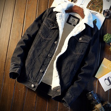 經典款單排釦羊羔毛牛仔外套 單寧外套 保暖加厚加絨時尚男女丹寧外套 淺藍深藍黑【QTJBY805】