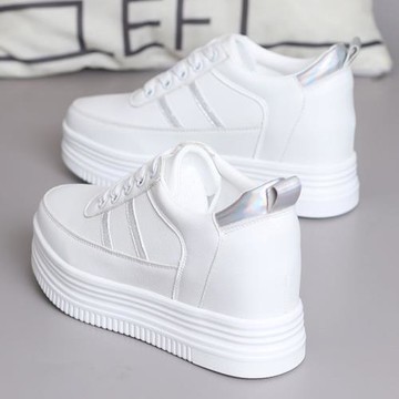 小白鞋女2022春秋新款厚底內增高8cm松糕坡跟韓版百搭休閑女鞋