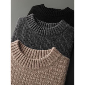 100%純山羊絨衫男圓領三股加厚保暖元寶針時尚毛衣針織衫打底衫潮