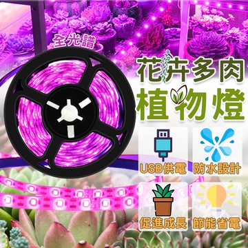 【蝦皮隔日到貨】USB植物燈條 全光譜多肉補光 室內水培/魚缸/陽台園藝 IP65防水 1-5米可選 自動定時 節能省電