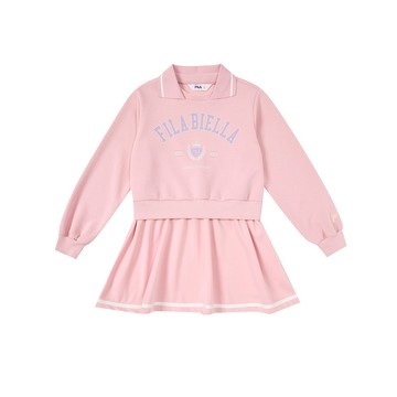 FILA KIDS 女童復古學院風連身洋裝-粉 5DRZ-8425-PK