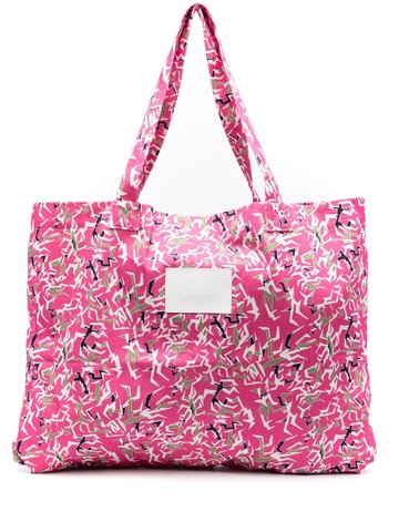 PACCBET - abstract-print logo-patch tote - men - Cotton - One Size - Pink