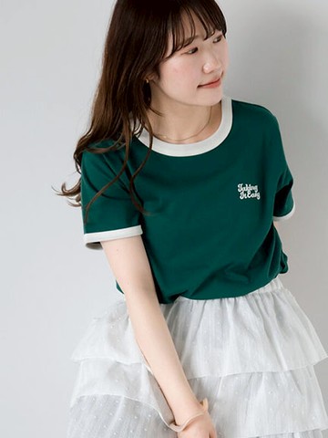 配色滾邊立體感英文刺繡短袖T恤(0F000948510) - ehka sopo