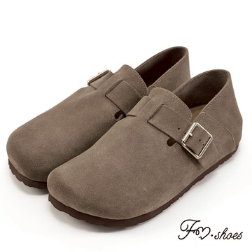FM SHOES 全真皮足弓減壓麂皮兩穿饅頭鞋 卡其