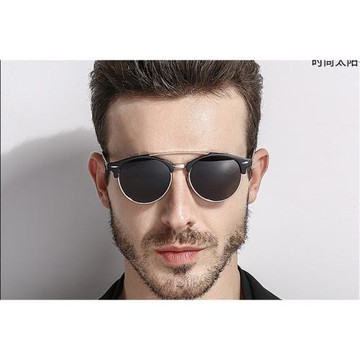 雙梁復古太陽鏡男 玻璃偏光太陽鏡片近視墨鏡鏡框 圓框墨鏡男女潮