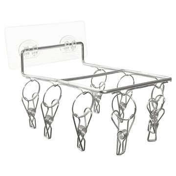 生活King 壁貼8夾不鏽鋼吊架 免釘易貼 堅固耐用 多夾設計 節省空間 衣襪適用  19 x 11.5 x 4cm  方型 銀色