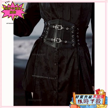 ✨免運出貨 歐美複古黑色蕾絲綁帶 皮腰封女士裝飾 時尚外穿鬆緊束腰大碼寬腰帶 漢服搭配 馬麵裙搭配 旂袍搭配 UDCB