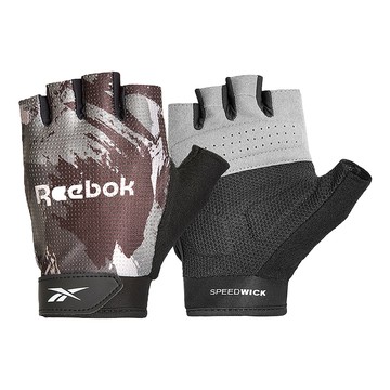 Reebok 速乾透氣健身手套 通風氣孔+拇指毛巾 手腕魔鬼氈固定 掌心絨面材質  M(14 x 8.5 x 2.5cm)  迷彩灰  1雙