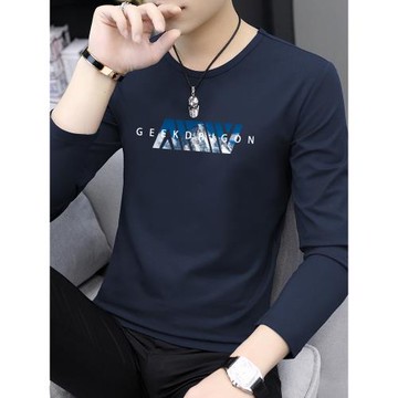 莫代爾男士長袖t恤潮流秋季小衫圓領上衣服體恤內搭打底衫秋衣男