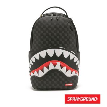 SPRAYGROUND-趣味棋盤格鋸齒鯊大容量後背包-黑色
