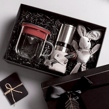 【PO:Selected】丹麥手沖咖啡禮盒組(手動不鏽鋼咖啡磨2.0/咖啡玻璃杯350ml-4色)