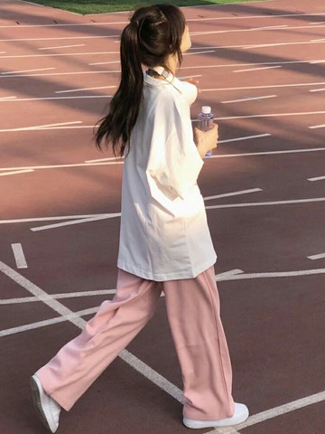 粉色雪紡闊腿褲女夏季薄款高腰垂感西裝直筒顯瘦小個子冰絲涼涼褲