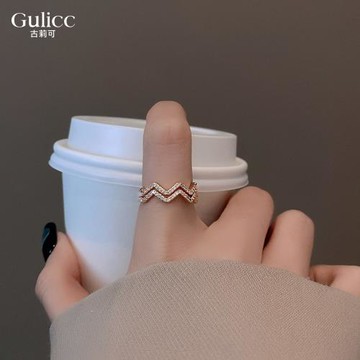 【Gulicc】古莉可 韓國 東大門 微鑲 鋯石 雙層 戒指(首飾 飾品 女戒 開口戒 食指戒 尾戒 造型戒 情人節 母親節 七夕 生日禮物)