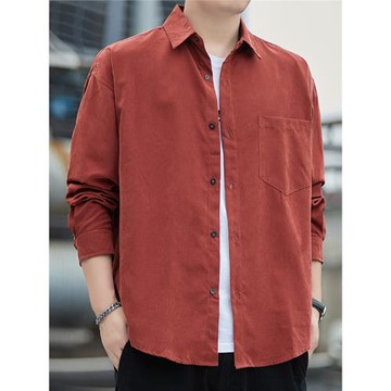 日系純色長袖襯衫男士春秋季新款潮牌寬松休閑襯衣外套男裝上衣服