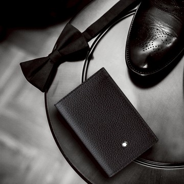 【Montblanc萬寶龍】粒面軟皮4卡名片夾 卡夾 男士禮物 商務人士必備（黑色）