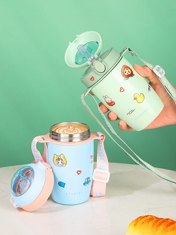 彈蓋吸管保溫杯女士高顏值ins網紅便攜兒童戶外大容量小學生水杯