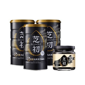 【芝初】8倍細高鈣黑芝麻粉380gx3入+【芝初】無糖純黑芝麻醬170g