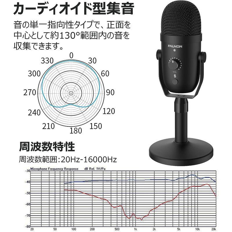 コンデンサーマイク USBマイク PCマイク 単一指向性 PCゲームマイク ノイズ軽減 ミュートボタン LED指示ライト マイクスタンド付き