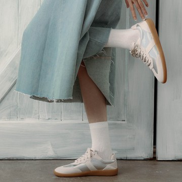 艾蜜莉真皮德訓鞋 銀米色