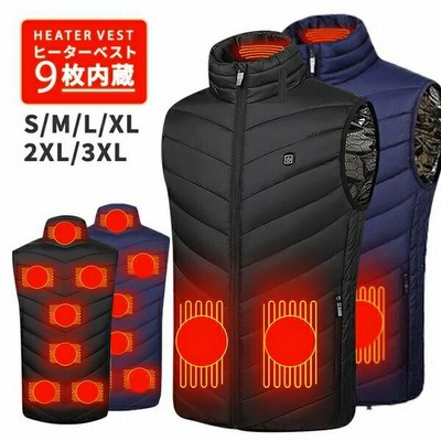 ヒーターベスト ヒーター 9枚内蔵 電熱ベスト ヒートベスト アウトドア 防寒着 ベスト USB バイクウェア 男女兼用　手洗い チョッキ 登山 電気ベスト 釣り