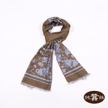 【岱妮蠶絲】純蠶絲保暖絲拉絨圍巾-XYG0ZA014S(焦糖淡藍)