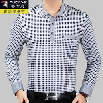 啄木鳥爸爸春秋裝中年男士長袖t恤純棉打底Polo衫中老年人秋衣服