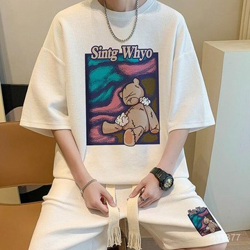 日系套裝 100kg套裝 短褲 潮流套裝 五分褲男 短袖套裝 華夫格套裝 兩件套 運動套裝 韓版套裝 直筒短褲 男生上衣