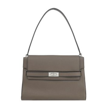 TORY BURCH LEE RADZIWILL 荔枝紋皮革翻蓋單肩包(大/灰褐)