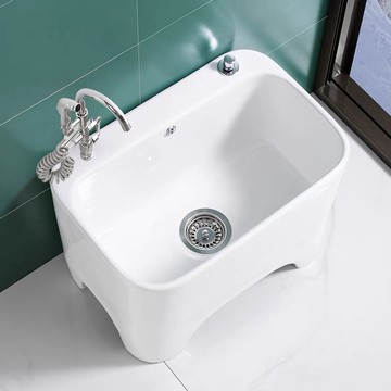 家用加高坐式龍頭陽臺拖布池陶瓷拖把池衛生間洗地盆墩布池水槽 b8031