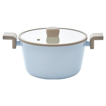 NEOFLAM 台灣原廠公司貨 NeoBear妞妞熊系列陶瓷塗層雙耳湯鍋 + 玻璃蓋  藍色  1個  24cm