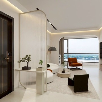 奶油風金屬長虹玻璃隔斷臥室客廳玄關沙發衛生間屏風隔斷客廳遮擋 h7221