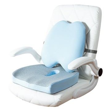 ANTIAN 記憶棉靠墊腰墊 + 坐墊組  49 x 46 x 11cm  天藍色/淺灰色