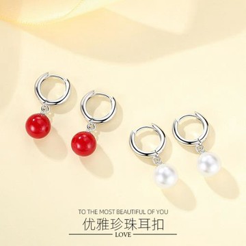 簡約耳墜925銀圓環耳扣女珍珠耳墜氣質新款潮簡約廠家直銷批發