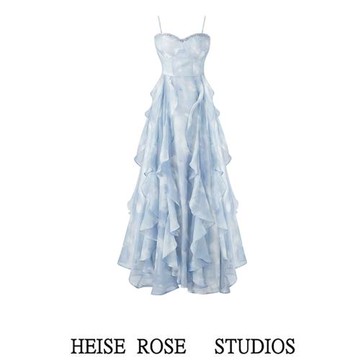 (免運)茶歇法式藍色吊帶連衣裙女夏季新款海邊度假沙灘長裙日落仙女裙子