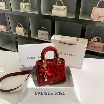 CAEISL&KCIEL女包輕奢媽媽包紅色戴妃包女2025新款時尚手提結婚包