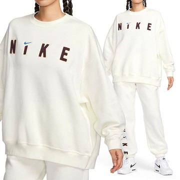 Nike AS W NSW Cozy FLC OS CRW 女 白 刷毛 休閒 大學T 長袖 FV4012-133