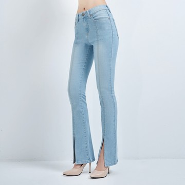 【ERSS】女裝 牛仔褲 牛仔長褲 靴型褲 前開衩 中腰 彈力褲 淺藍【S47042】