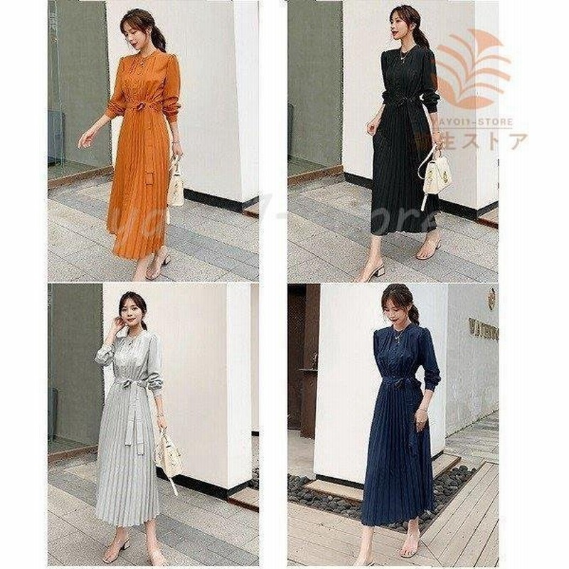 長袖ワンピース ワンピ 春 春服 春物 ワンピース 春 きれいめ レディース ワンピース シフォン 上品 韓国風 着痩せ4色 通販 Lineポイント最大0 5 Get Lineショッピング