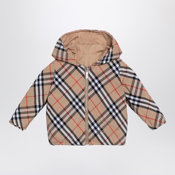 Beige Reversible Check Pattern Jacket