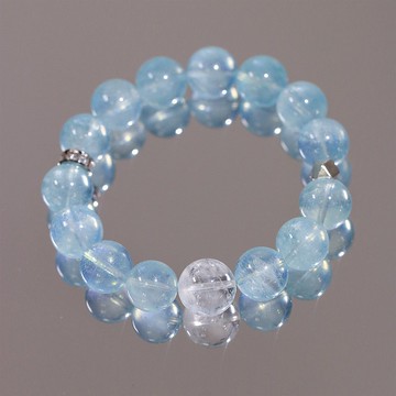 巴西天然碎冰 冰海藍寶水晶手串 提升表達力