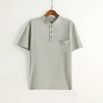 立領薄款短袖休閑t恤男中老年冰絲免燙上衣50歲-60歲寬松爸爸夏裝