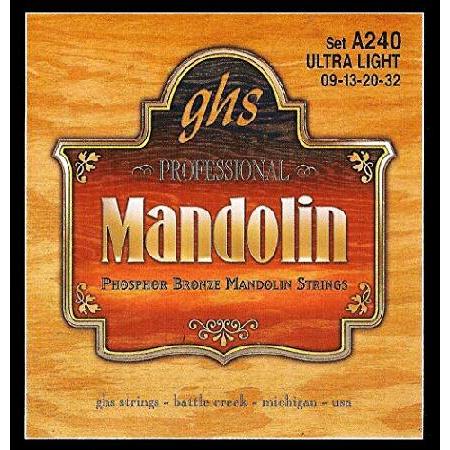 GHS Strings A240 Phosphor Bronze Mandolin Strings, Loop End, Ultra Light (.009-032) by GHS Strings