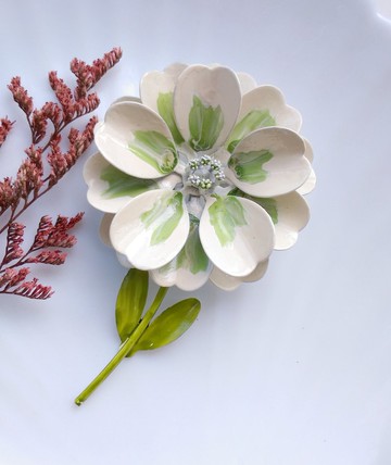Vintage Jewelry  立體青綠 琺瑯花 花卉 別針  胸針