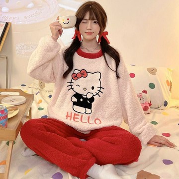睡衣女 珊瑚絨睡衣 法蘭絨睡衣 秋冬睡衣 女生睡衣 冬天睡衣 居家服 可愛睡衣 家居服 保暖睡衣 睡衣套裝 韓國家居服