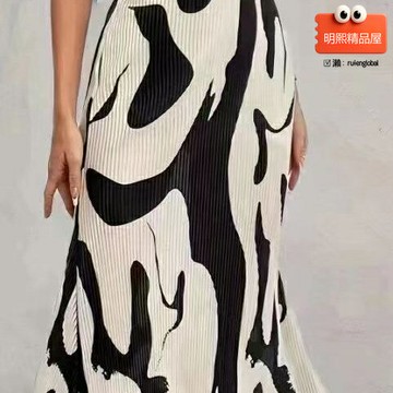 【時尚印花】半身裙 女裝半身裙 印花裙 高腰裙 A字裙 百褶裙 雪紡面料 垂感飄逸 通勤度假兩穿 夏季新款