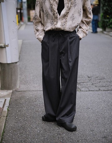 日系復古 條紋寬鬆西褲