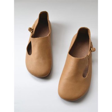 一腳蹬真皮軟平底鞋女森系文藝原宿風中國風復古大頭女鞋外貿原單