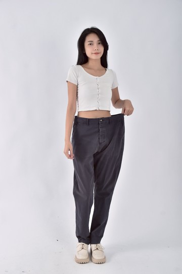 (2XL) asos高腰棉質素色藍色長褲