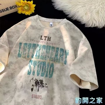 【豹開之家】美式復古潮牌索羅那扎染短袖t恤男 夏季衣服 短袖上衣 五分袖 短t 印花t 休閒t恤 男女同款上衣G8